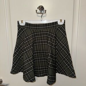 Plaid Flared Skirt - Green, Black, and White